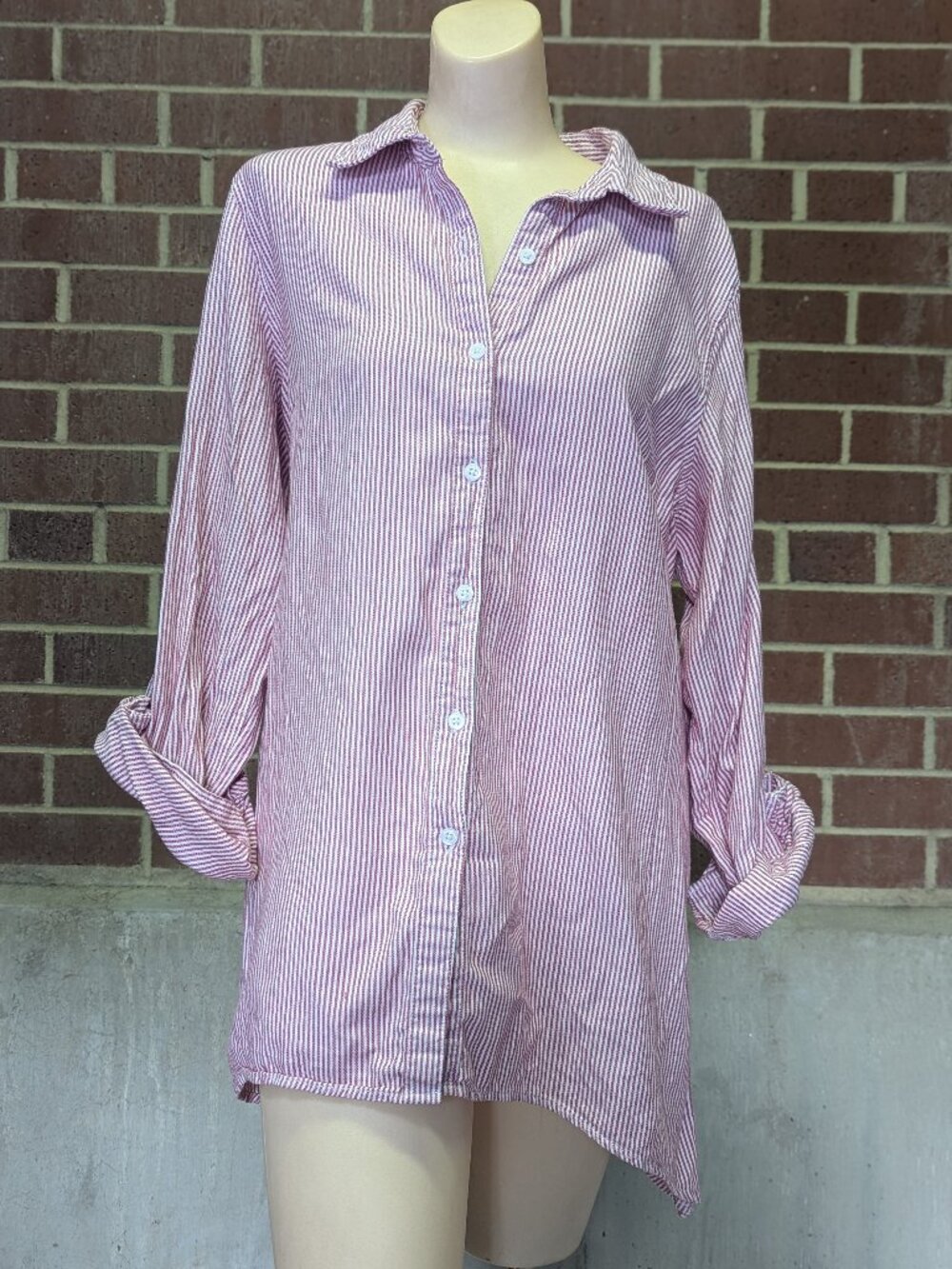 Zac & Rachel Red White Striped Button Down Shirt Womens XL 100% Cotton Preppy
